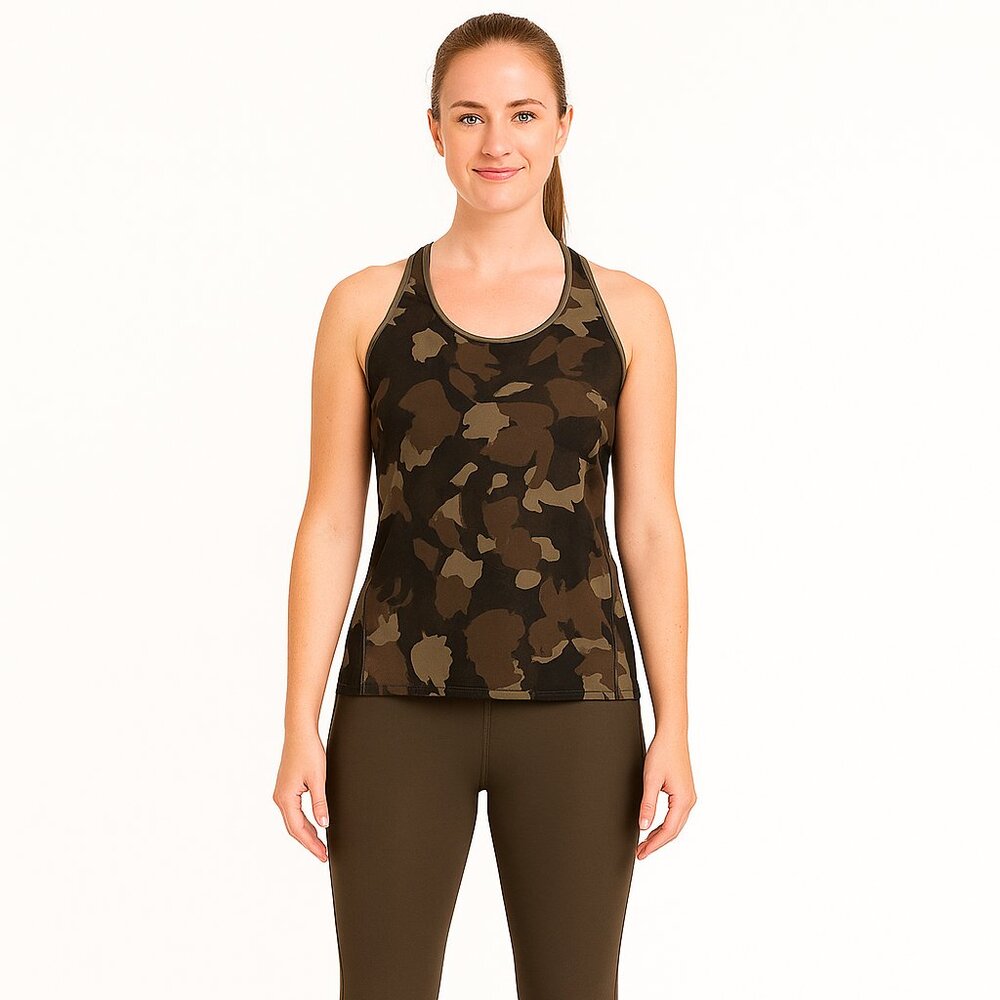 Athleta Women’s Camo Racerback Tank Top Brown Green Size Large